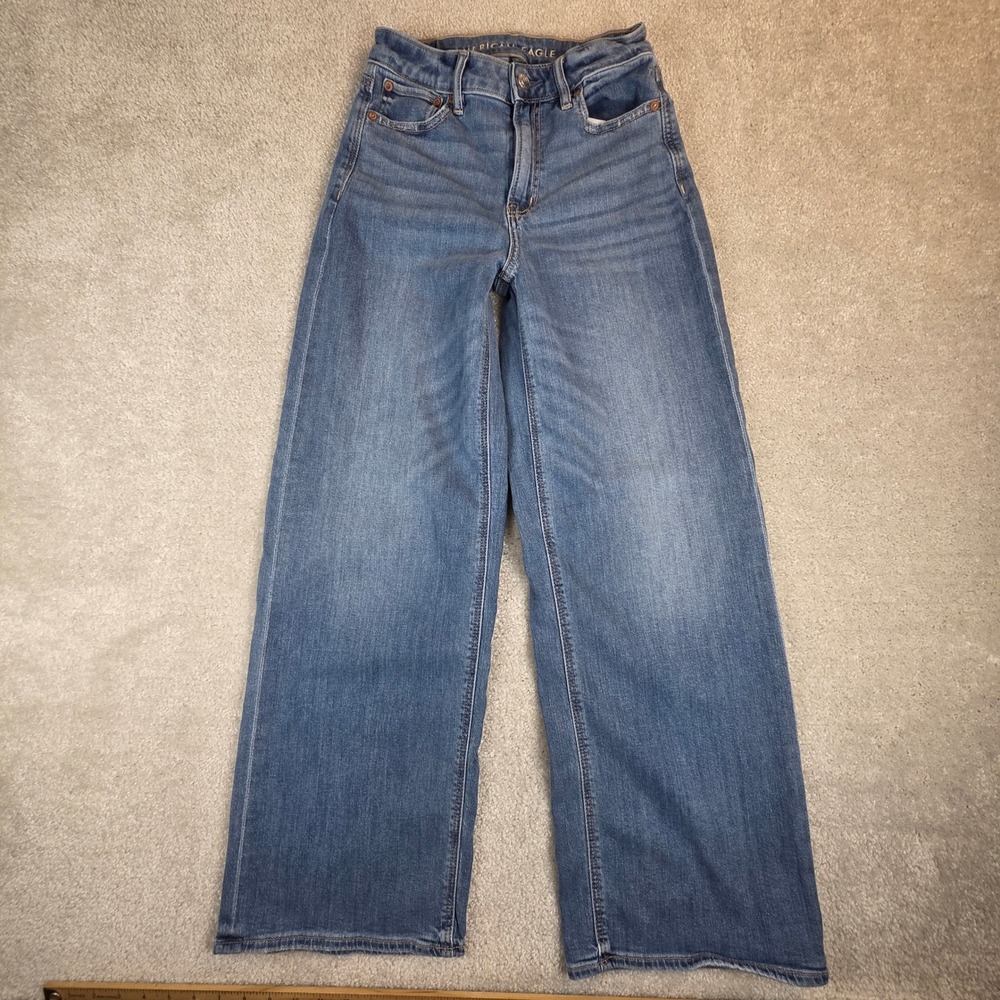 American Eagle Womens High Waisted Wide Leg Stretch Jeans Size 0 26x28